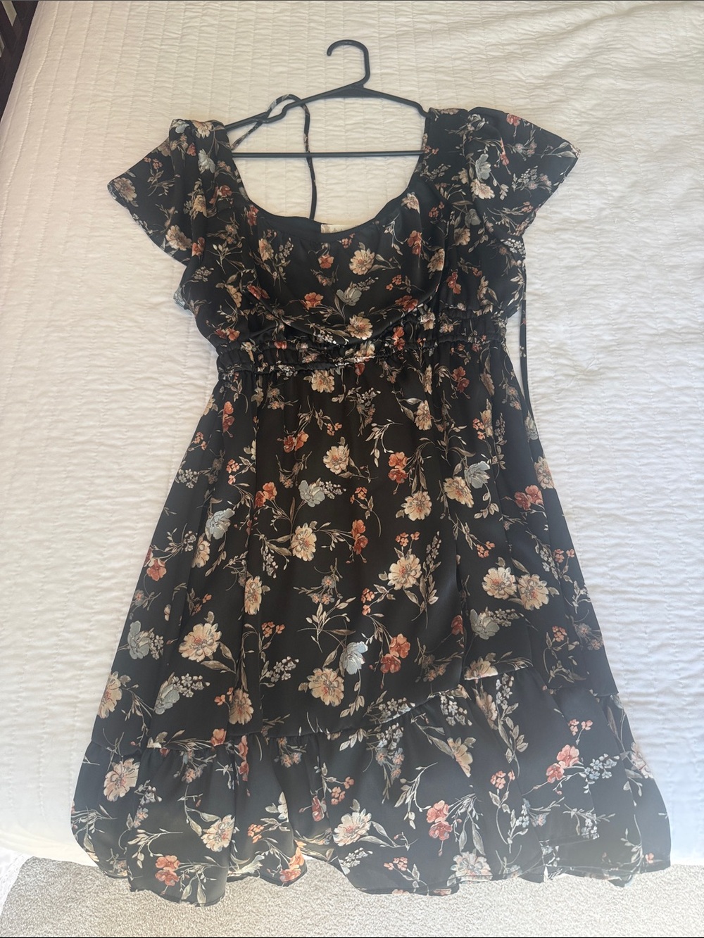 Altar'd State Black Floral Ruffle Mini Dress